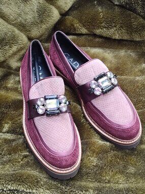 GADEA By Lodi Rhinestone Purple/Burgandy Suede Chunky Loafers, 39 8-8.5 -  NWOT